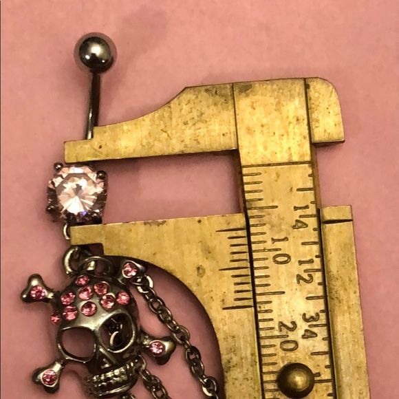 ❤️ Stainless steel skull belly ring with drop down - Picture 6 of 7